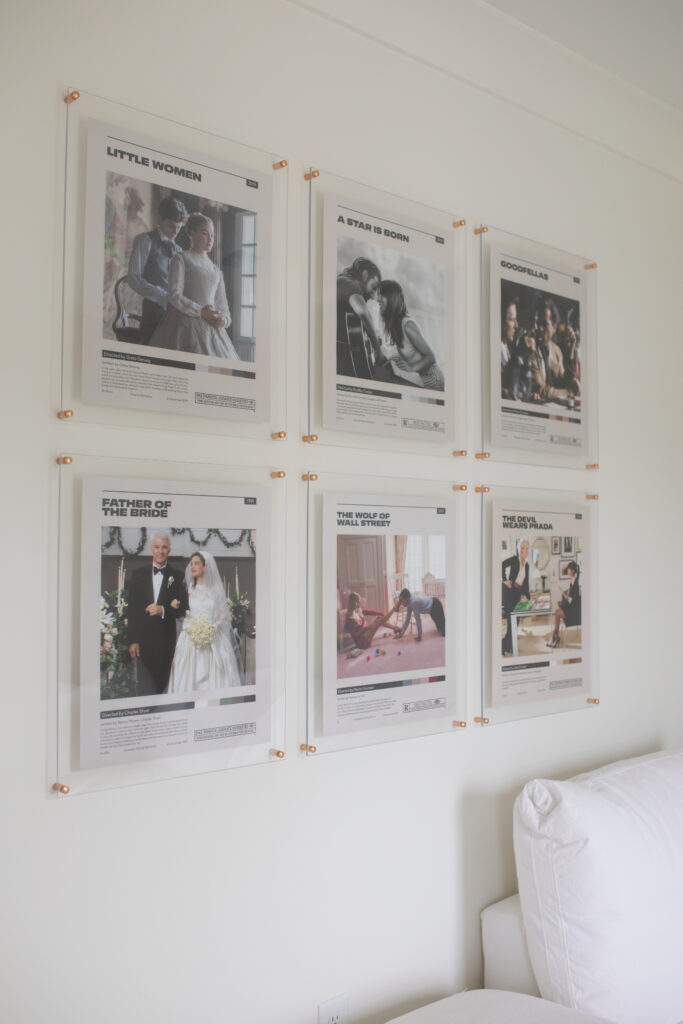 Neutral movie posters in our at-home family movie room